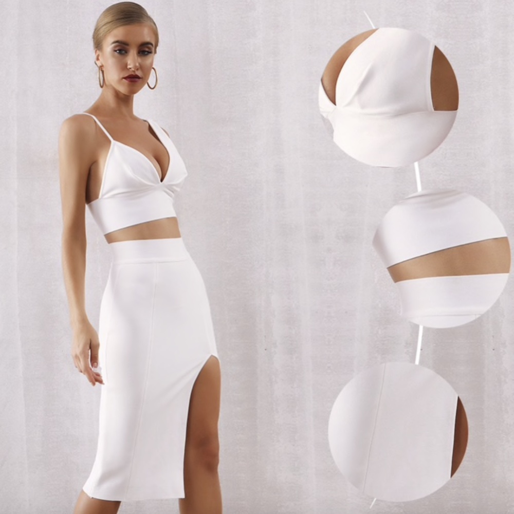 CO-ORD WHITE 2 PIECE TOP & SKIRT SET BANDAGE DRESS - Picture 6 of 15